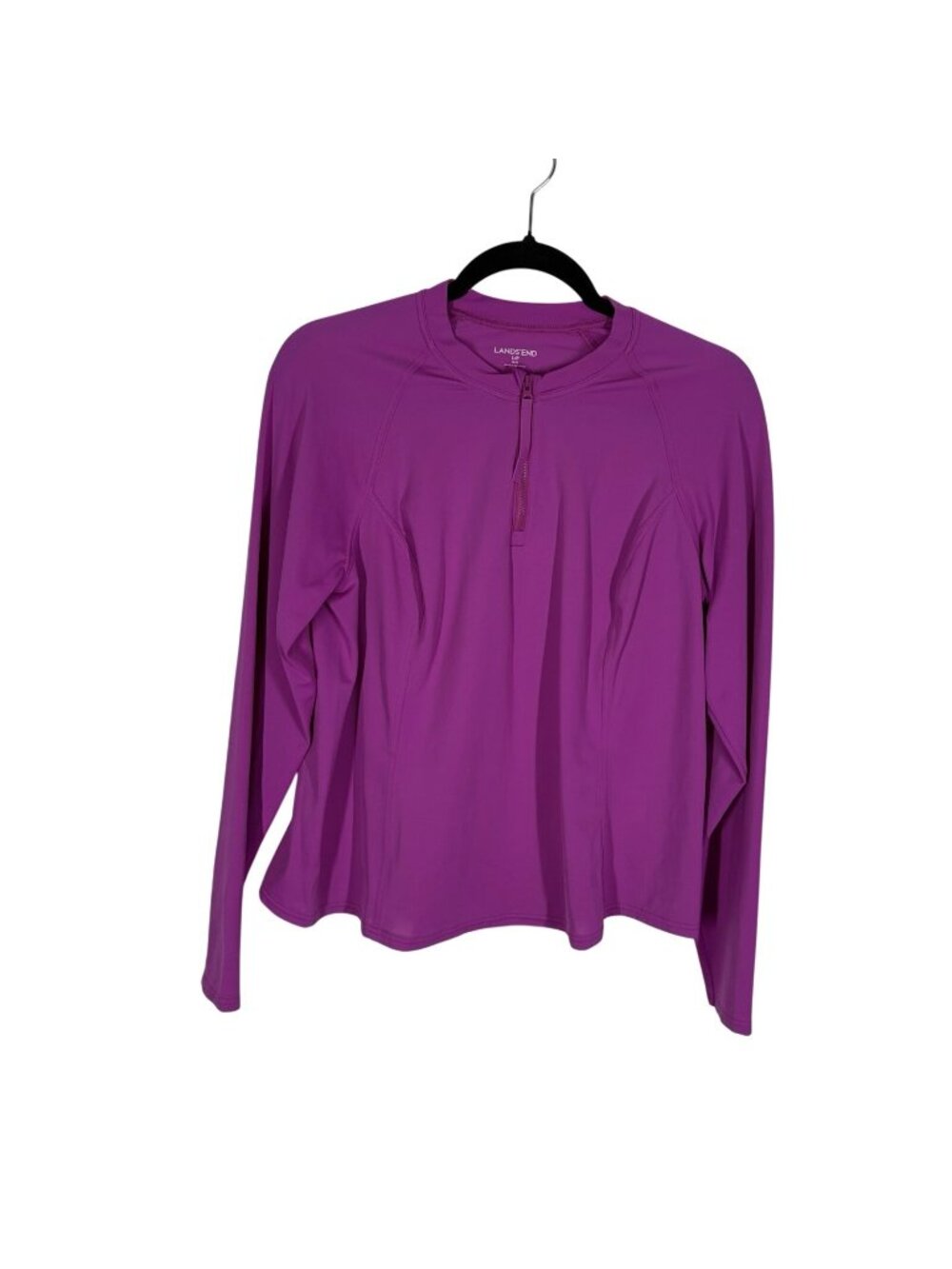 Lands' End Women SZ L Petite Purple L/Sleeve 1/4 Zip Crew Neck  Rashguard Top